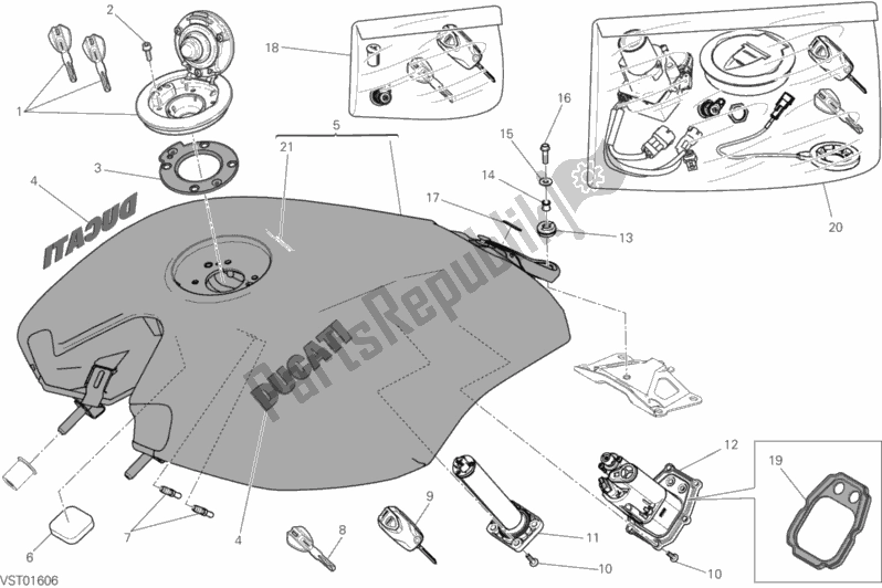 All parts for the Fuel Tank of the Ducati Diavel Xdiavel Sport Pack Brasil 1260 2018